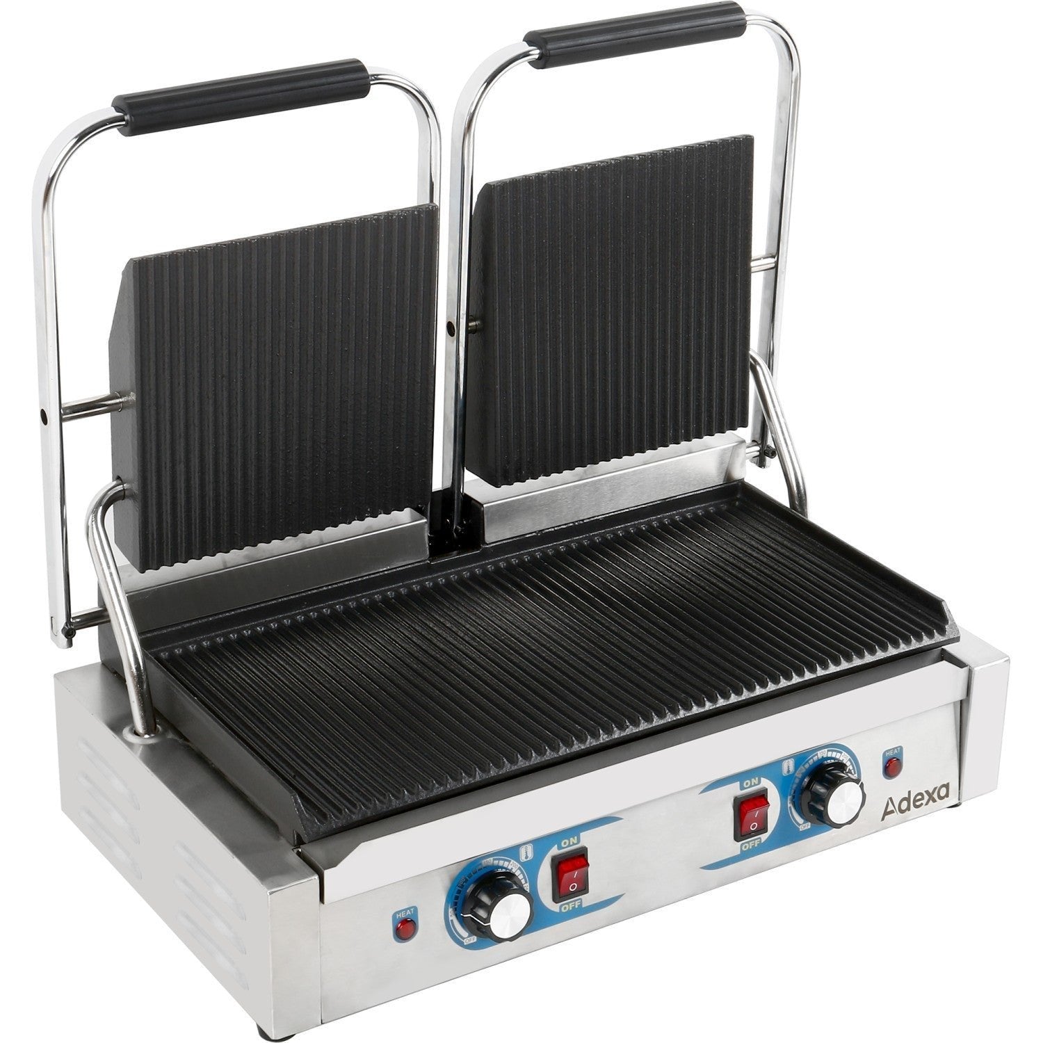 Heavy Duty Twin Panini Contact grill Dual Zone 3.6kW Ribbed | Adexa MLP813