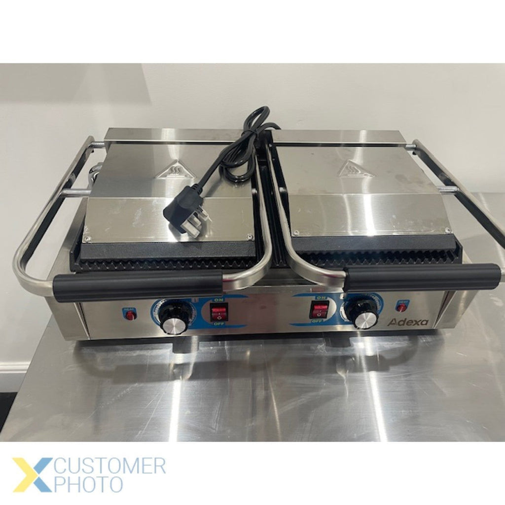 Heavy Duty Twin Panini Contact grill Dual Zone 3.6kW Ribbed | Adexa MLP813